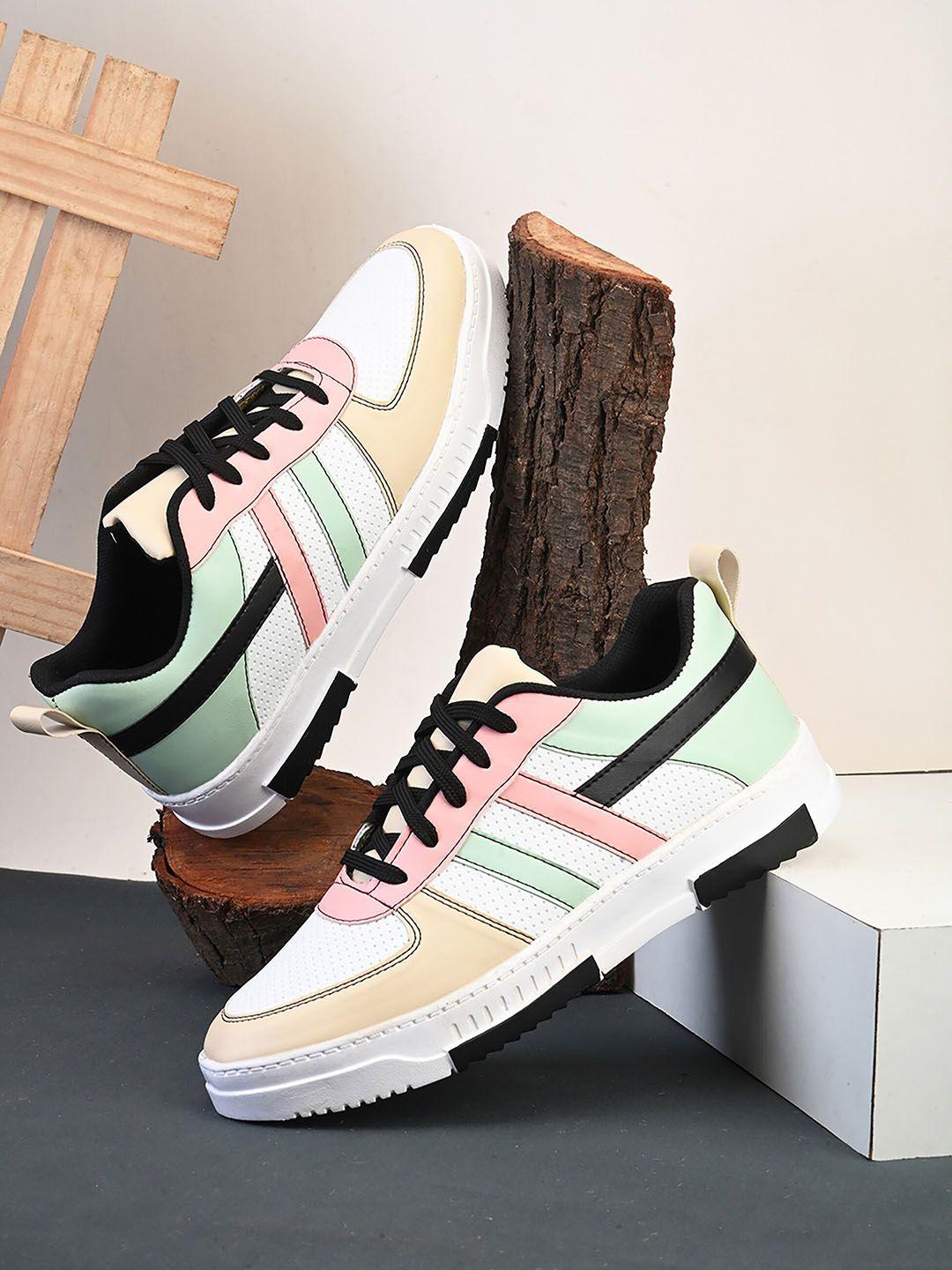 the roadster lifestyle co. men white & sea green striped antibacterial comfort sneakers