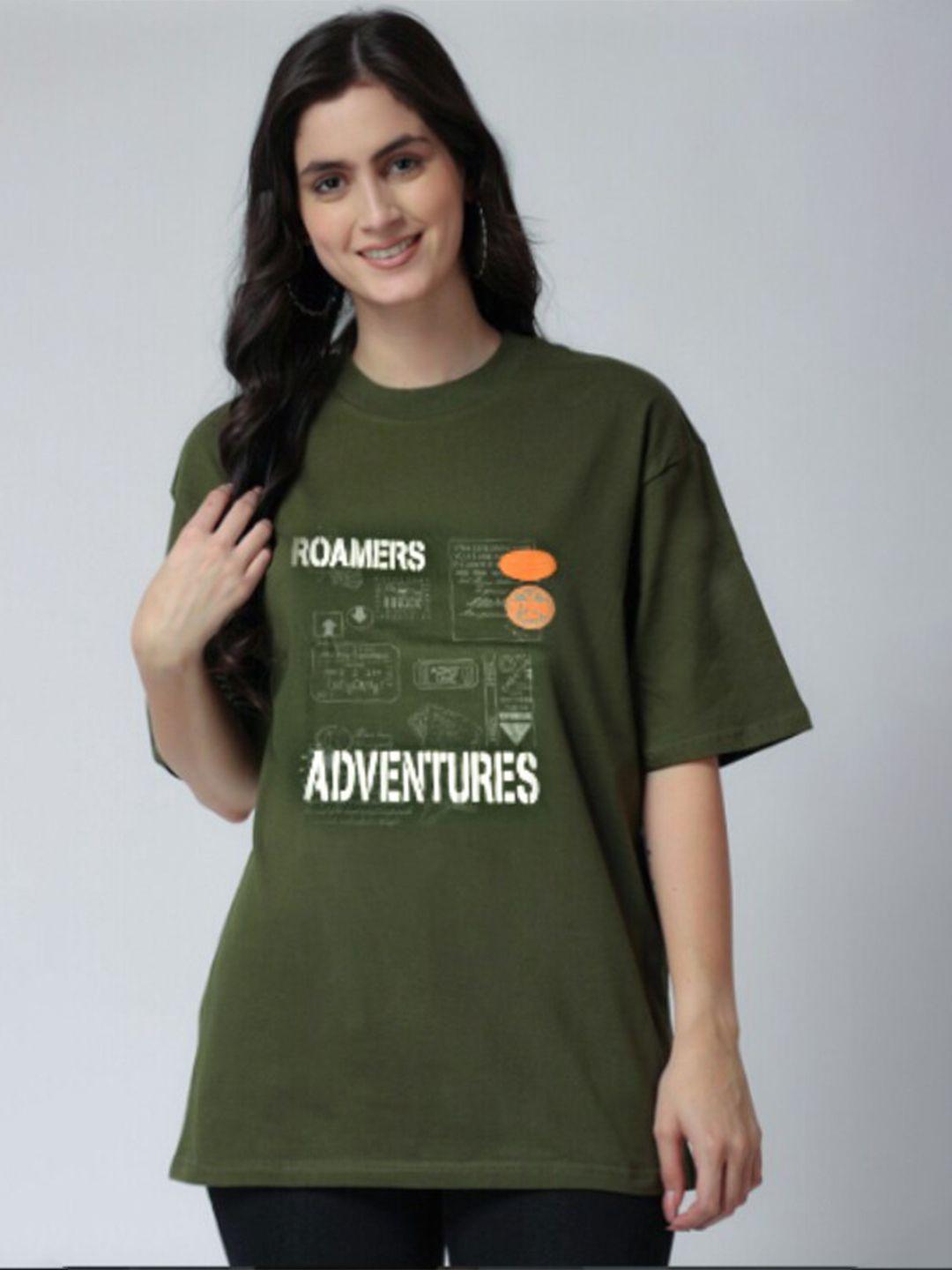 the roadster lifestyle co. olive green typography printed oversized pure cotton t-shirt