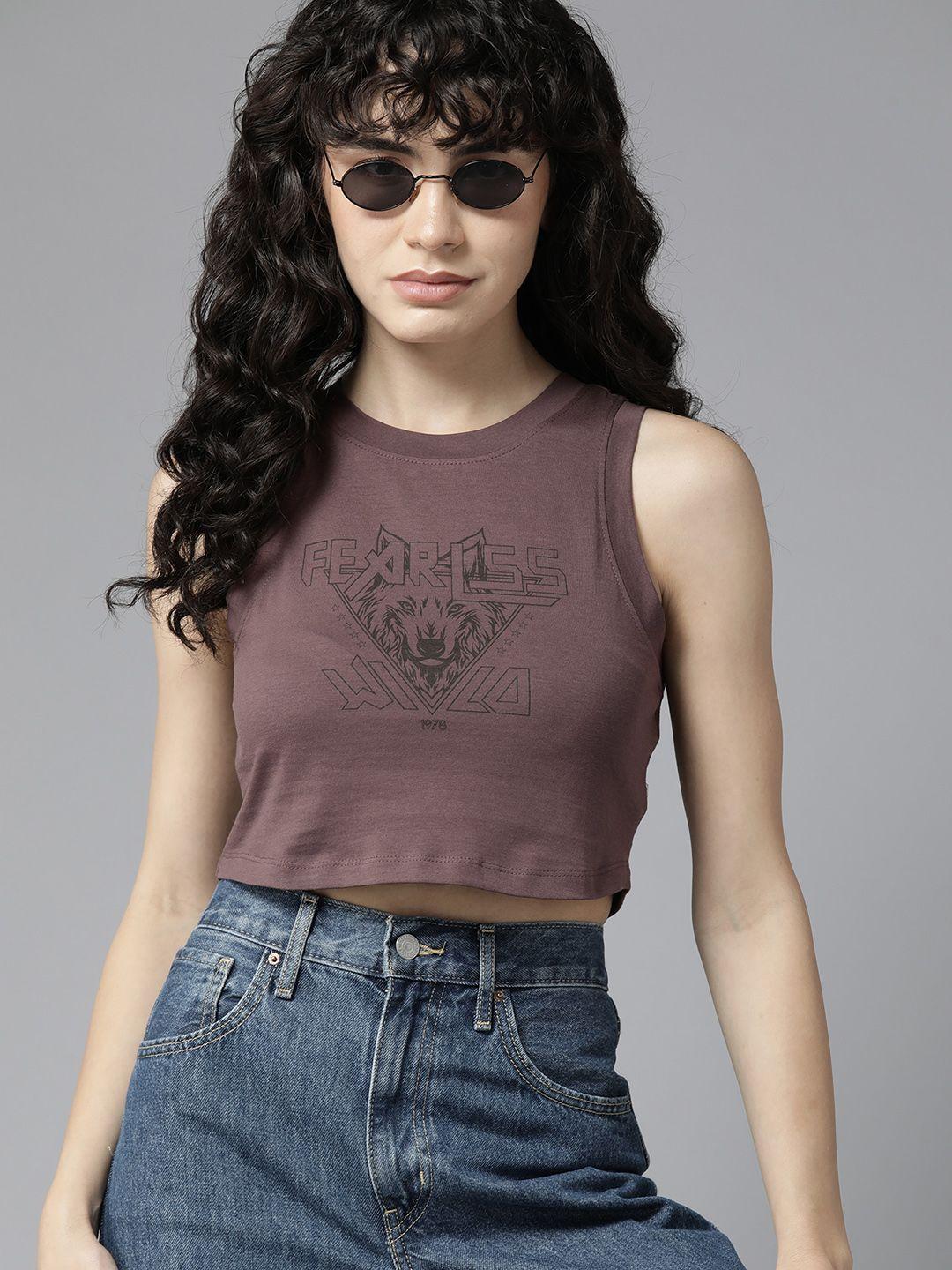 the roadster lifestyle co. printed pure cotton crop t-shirt