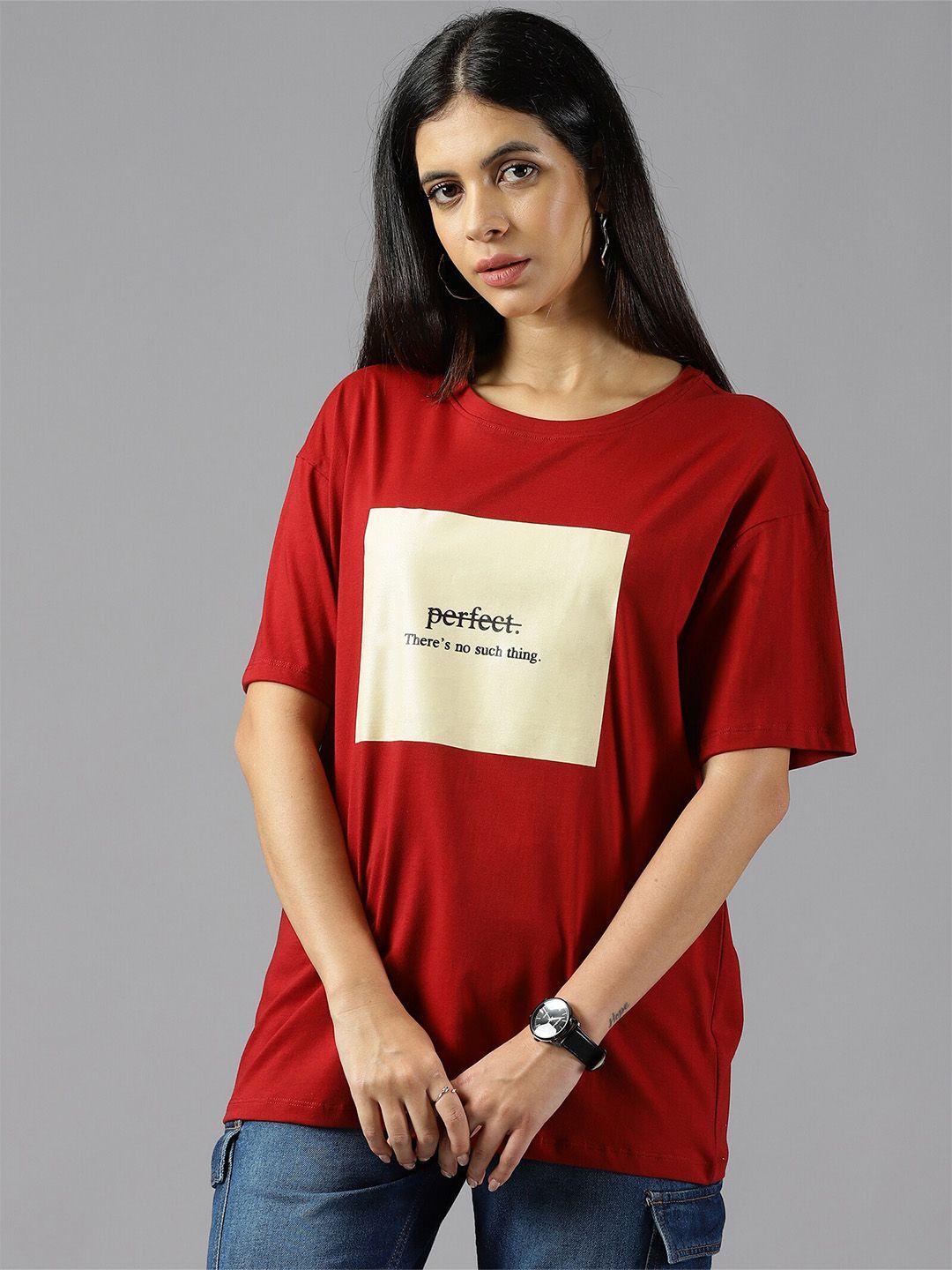the roadster lifestyle co. red typography printed pure cotton oversized t-shirt