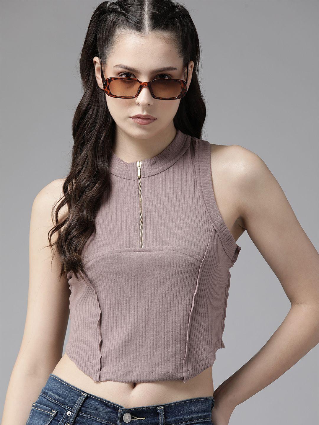 the roadster lifestyle co. ribbed half zipper crop tank top