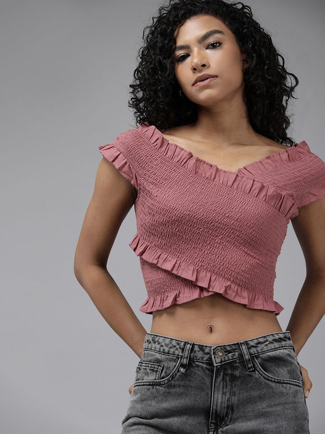the roadster lifestyle co. ruffles smocked pure cotton crop top