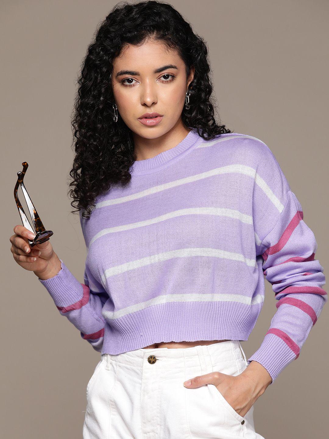 the roadster lifestyle co. striped boxy crop acrylic pullover