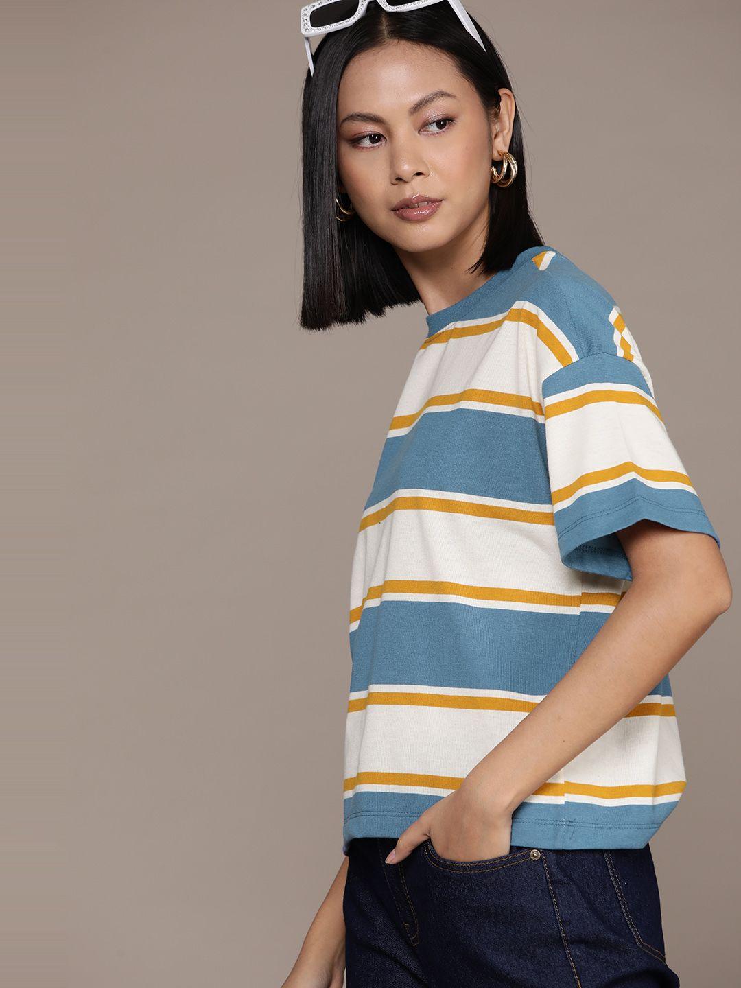 the roadster lifestyle co. striped drop-shoulder sleeves boxy t-shirt