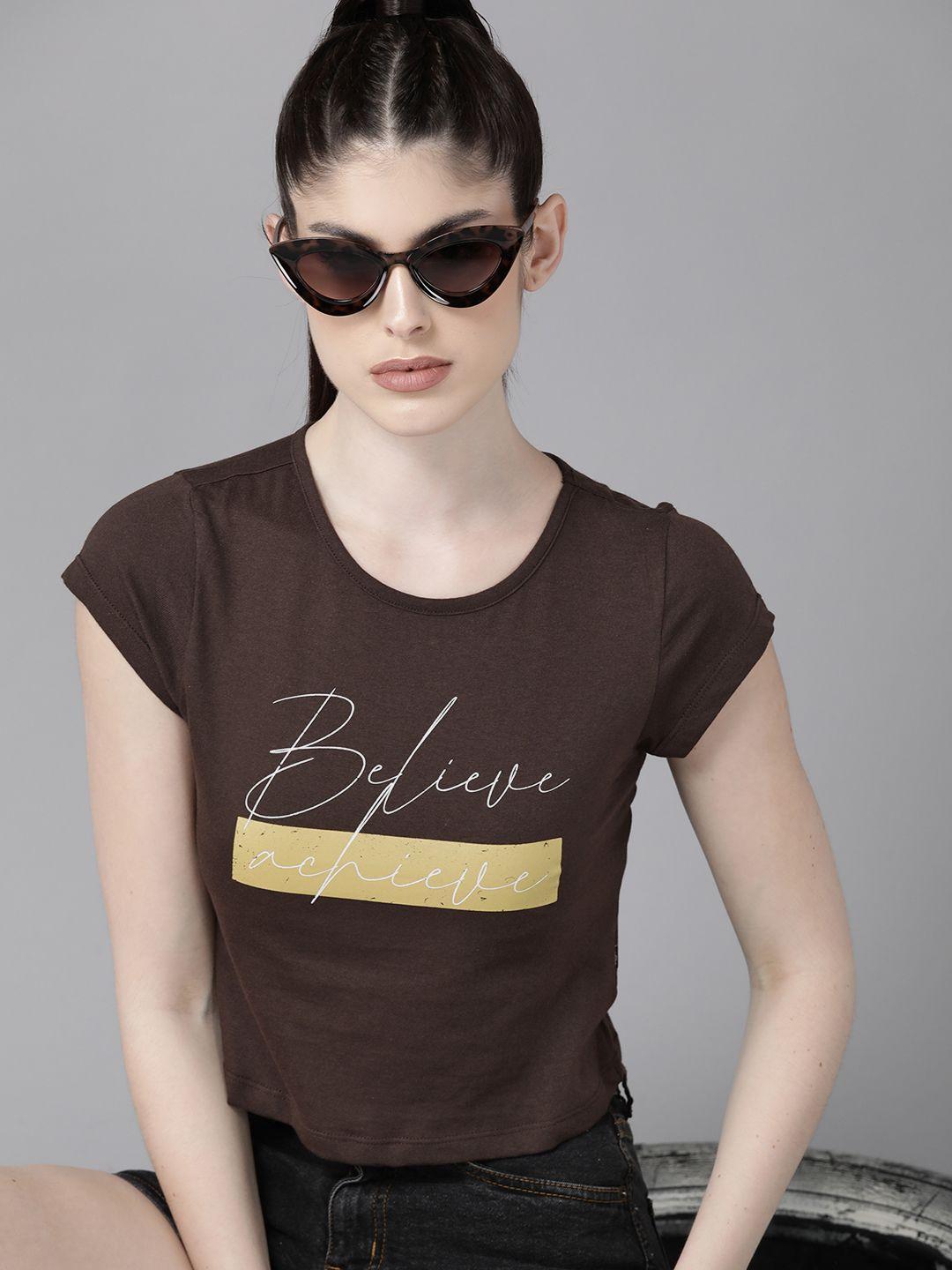 the roadster lifestyle co. typography printed pure cotton crop t-shirt