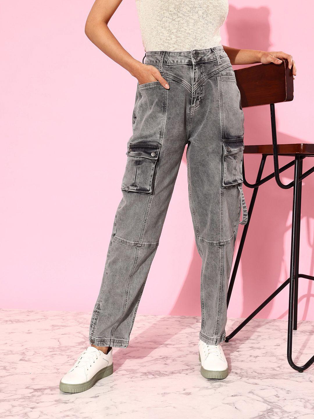 the roadster lifestyle co. women ash grey high-rise slouchy 90's hollaback hipster cargoes