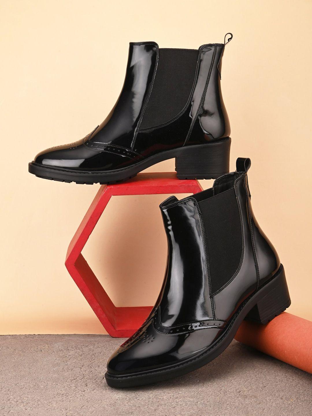 the roadster lifestyle co. women black heeled mid-top chelsea boots