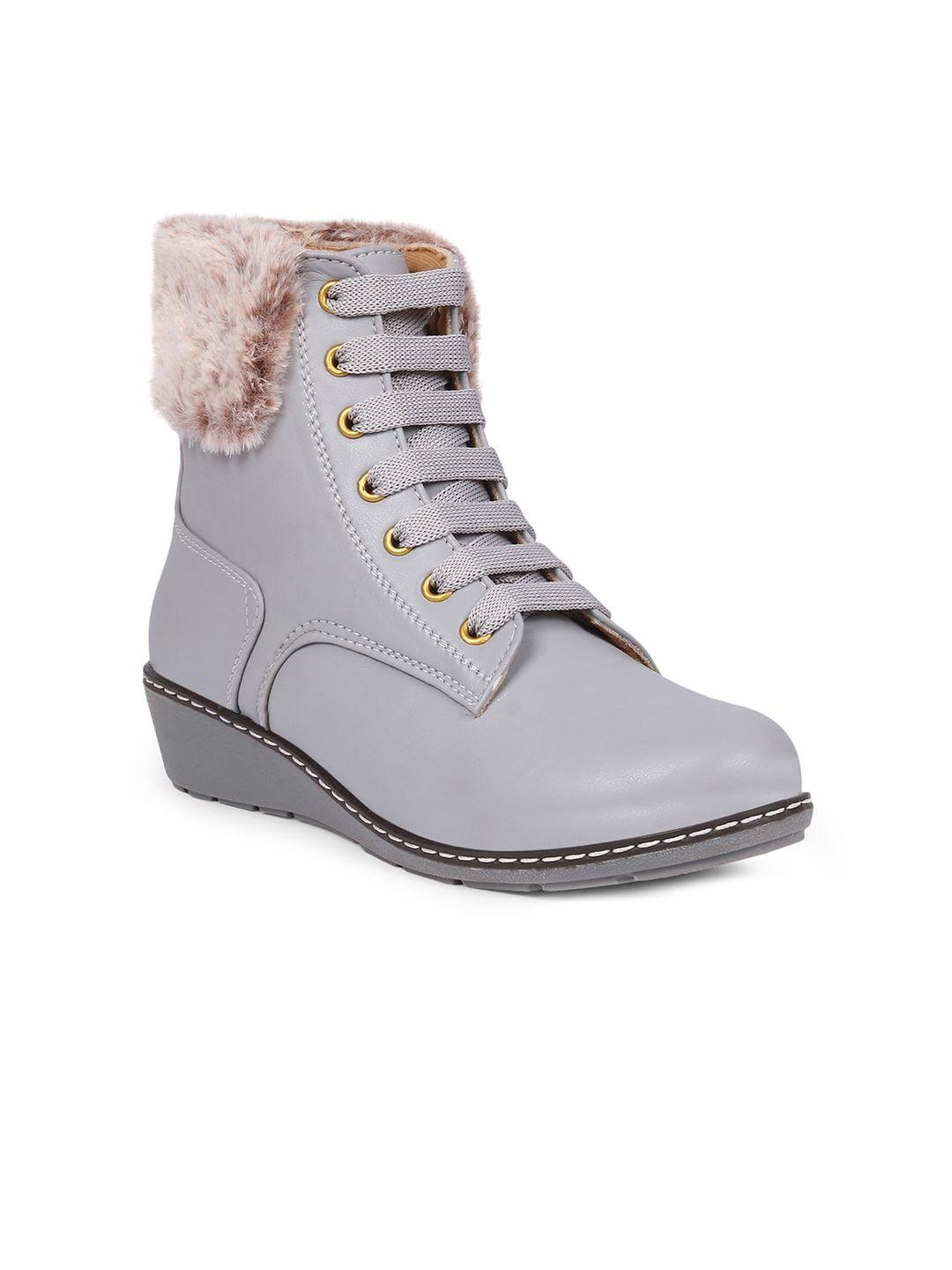 the roadster lifestyle co. women heeled faux fur trim mid-top chunky boots