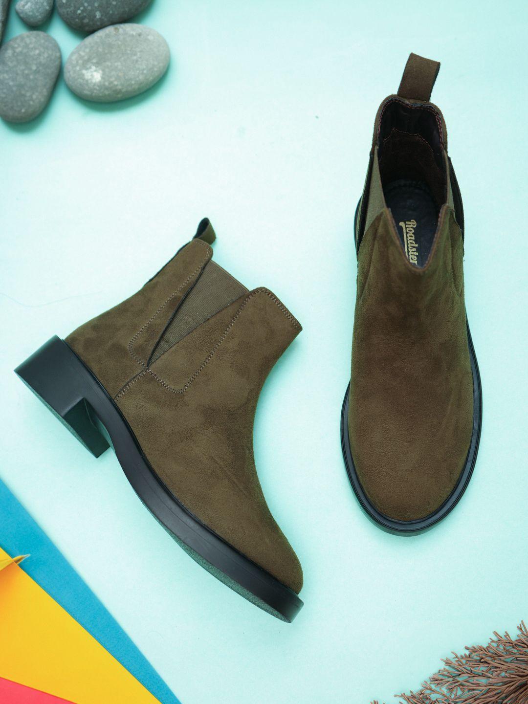 the roadster lifestyle co. women heeled suede mid-top chelsea boots