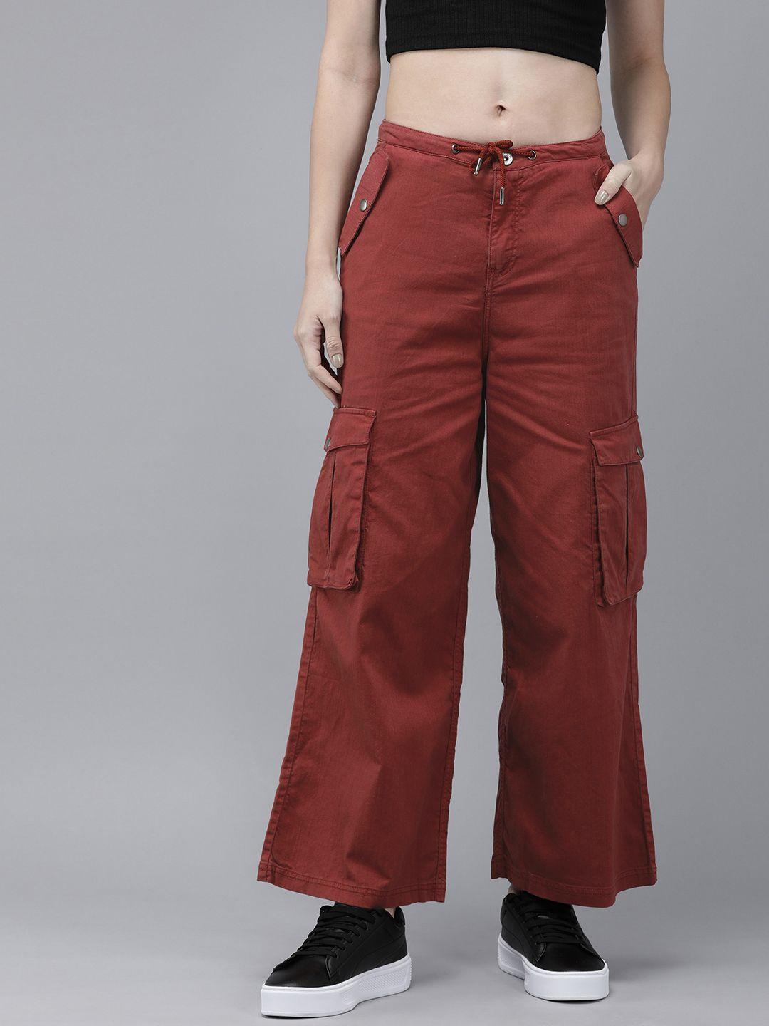 the roadster lifestyle co. women straight fit cargos trousers