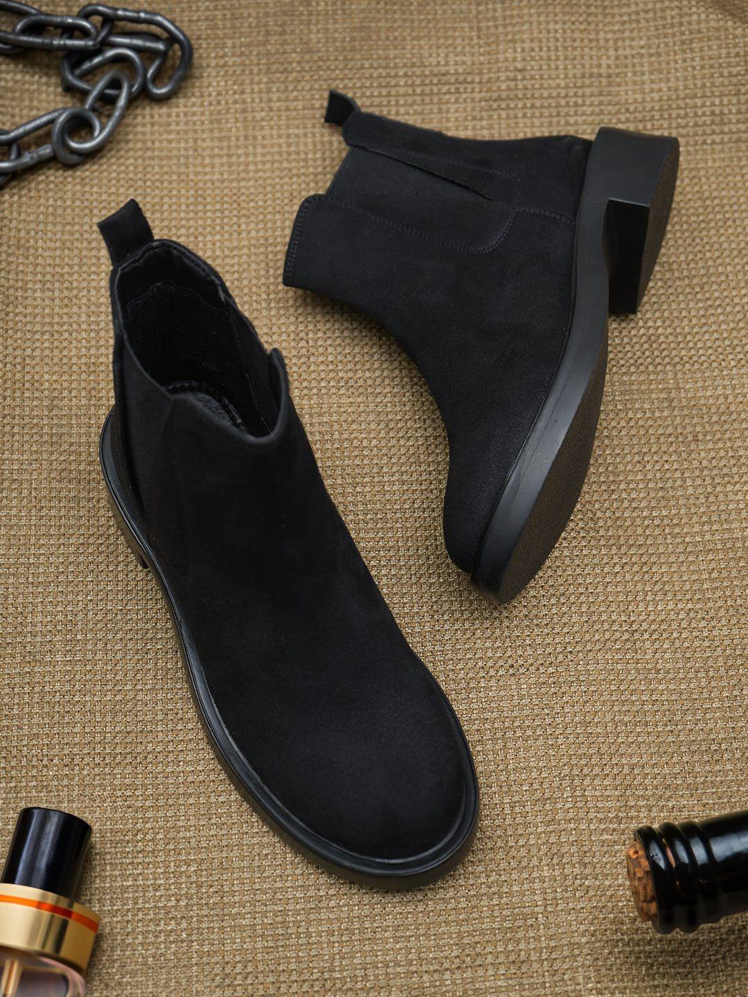 the roadster lifestyle co. women suede  mid-top blocked chelsea boots