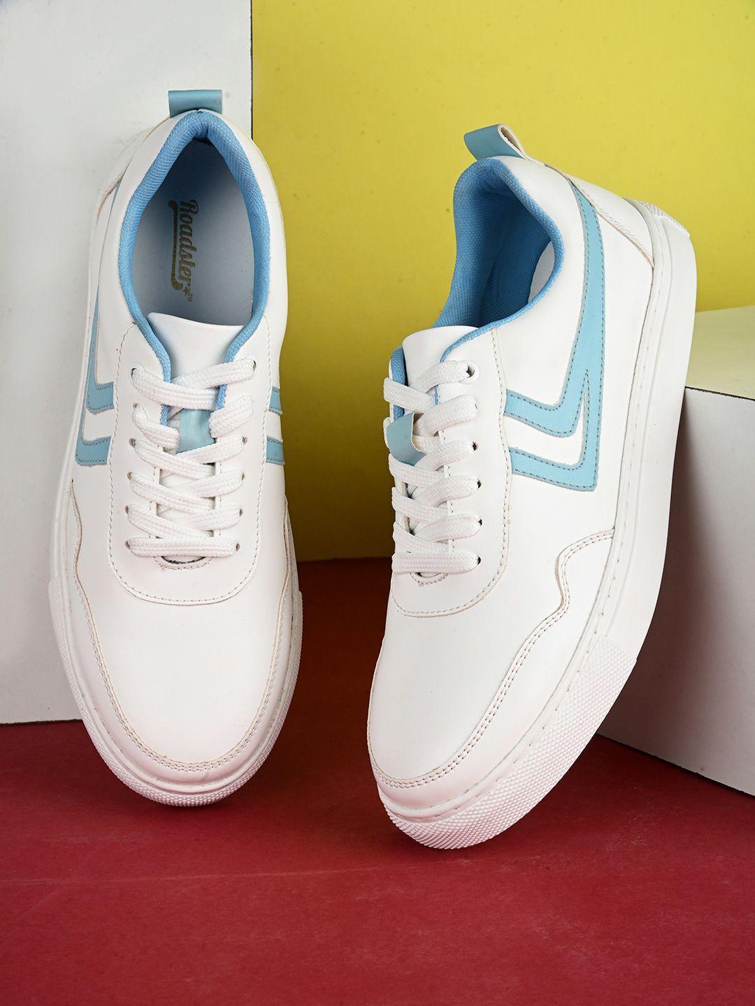 the roadster lifestyle co. women white and blue lightweight sneakers