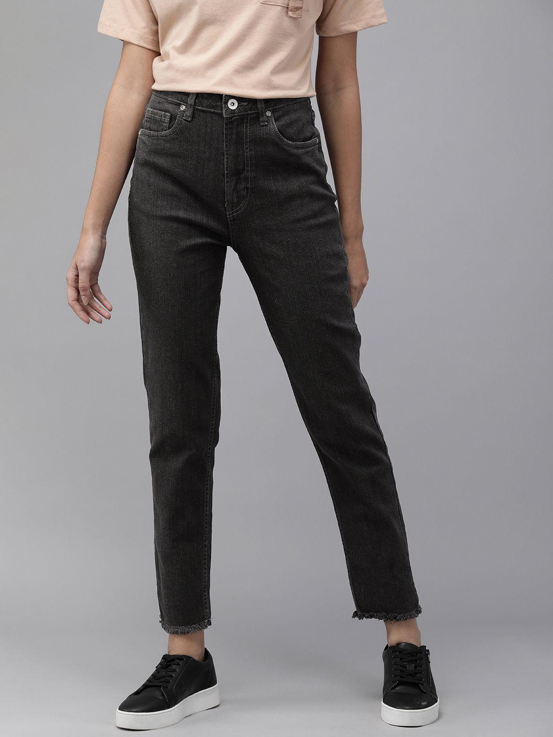 the roadstyle lifestyle co. women charcoal straight fit high-rise stretchable jeans