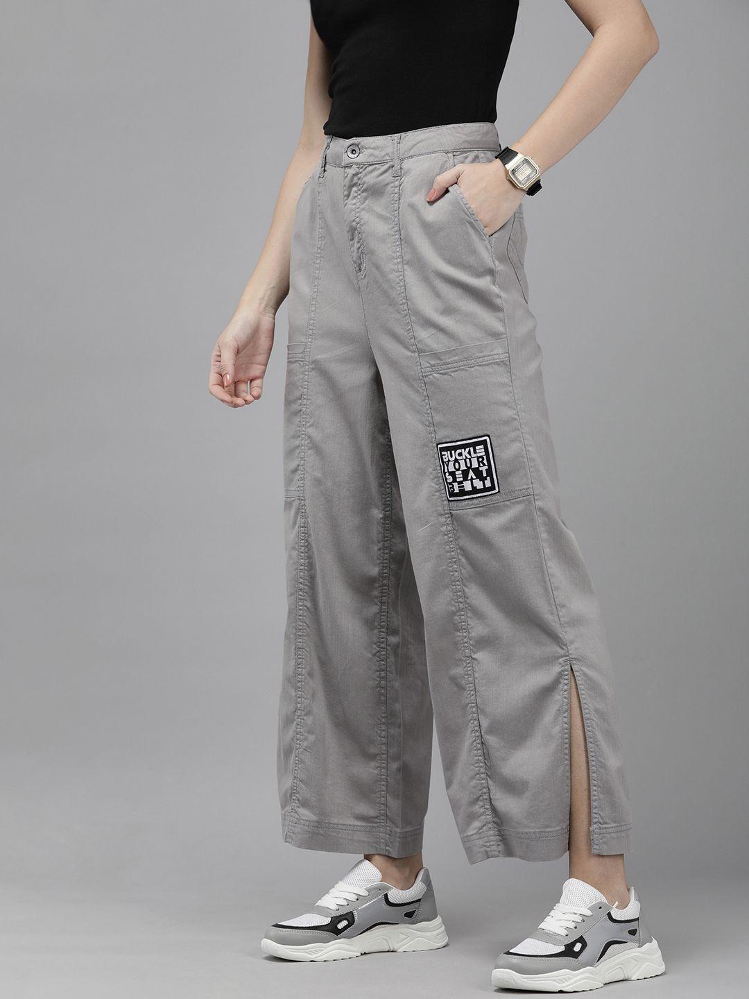 the roaster lifestyle co. women flat front mid rise parallel trousers with side slits