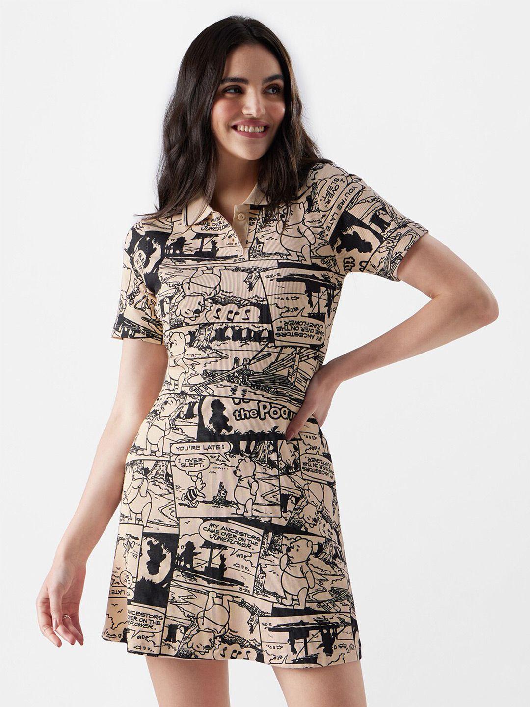 the souled store abstract print shirt styled cotton dress