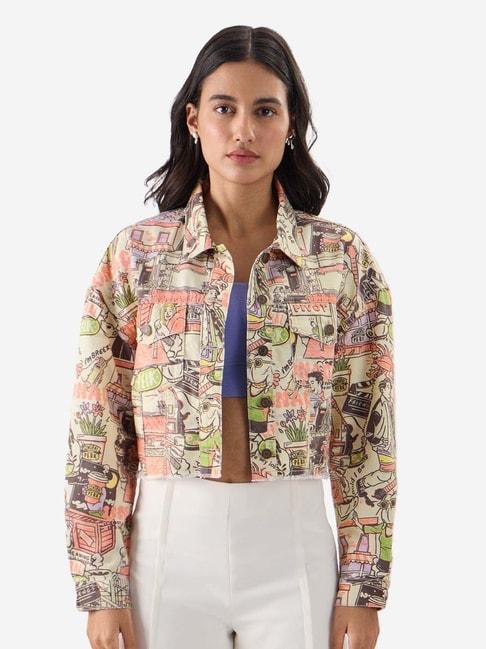 the souled store beige cotton printed jacket