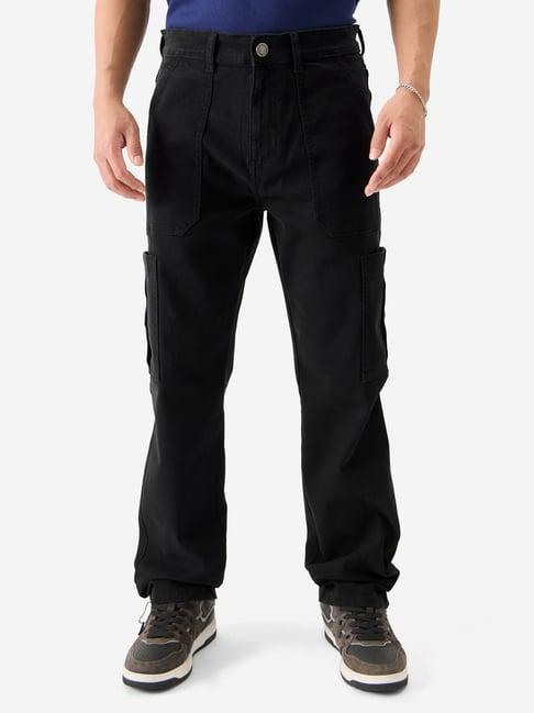 the souled store black regular fit cargo jeans