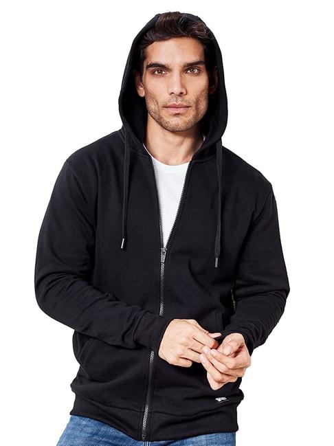 the souled store black regular fit hooded sweatshirts