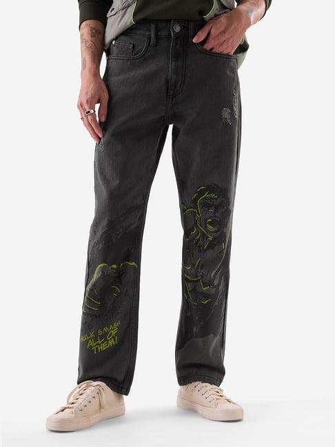 the souled store black regular fit printed jeans