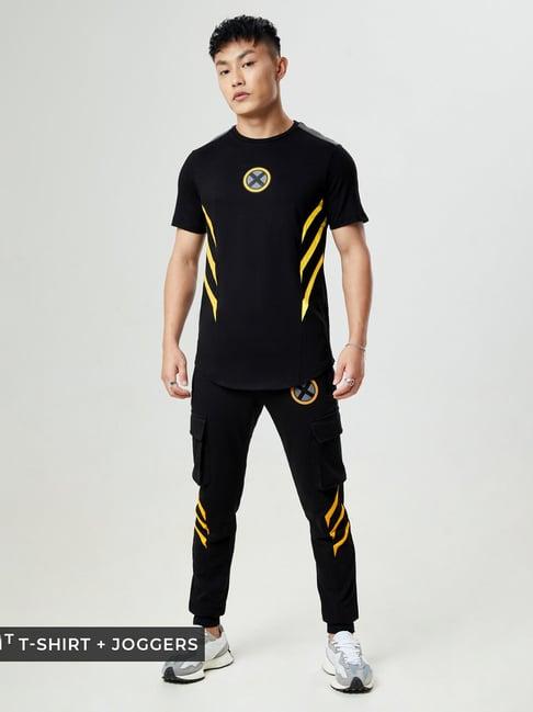 the souled store black wolverine t-shirt & cargo joggers