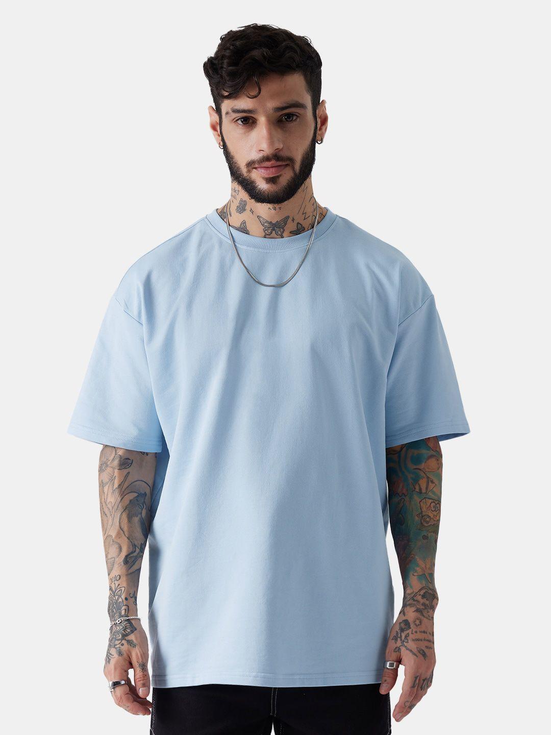 the souled store blue drop shoulder sleeves oversized pure cotton t-shirt