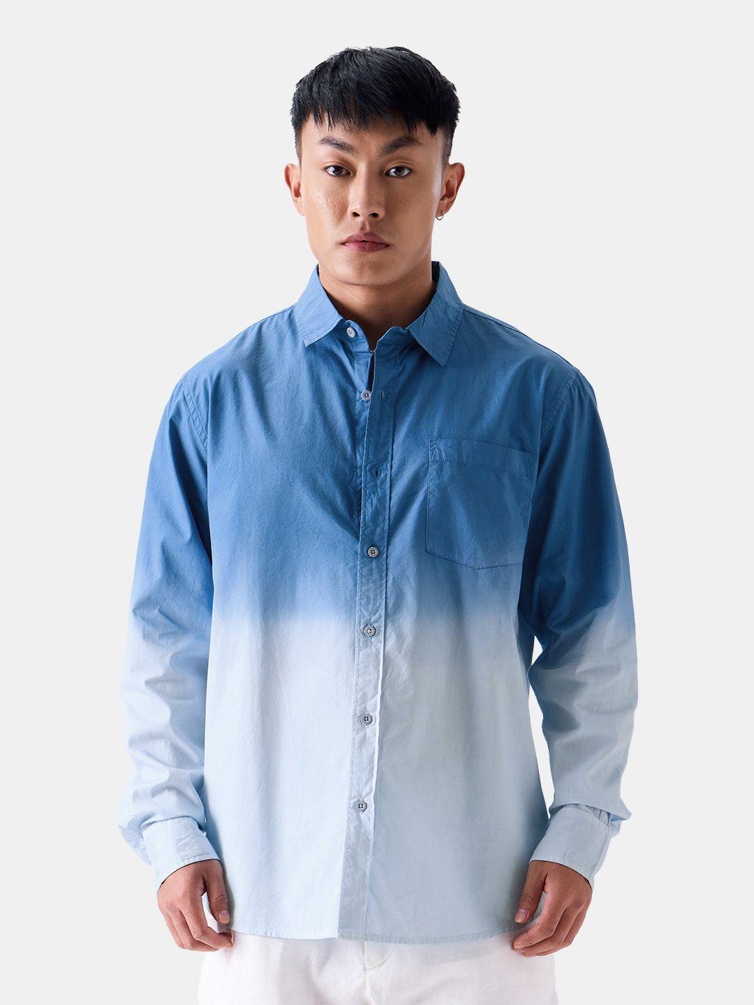 the souled store blue relaxed boxy faded pure cotton casual shirt