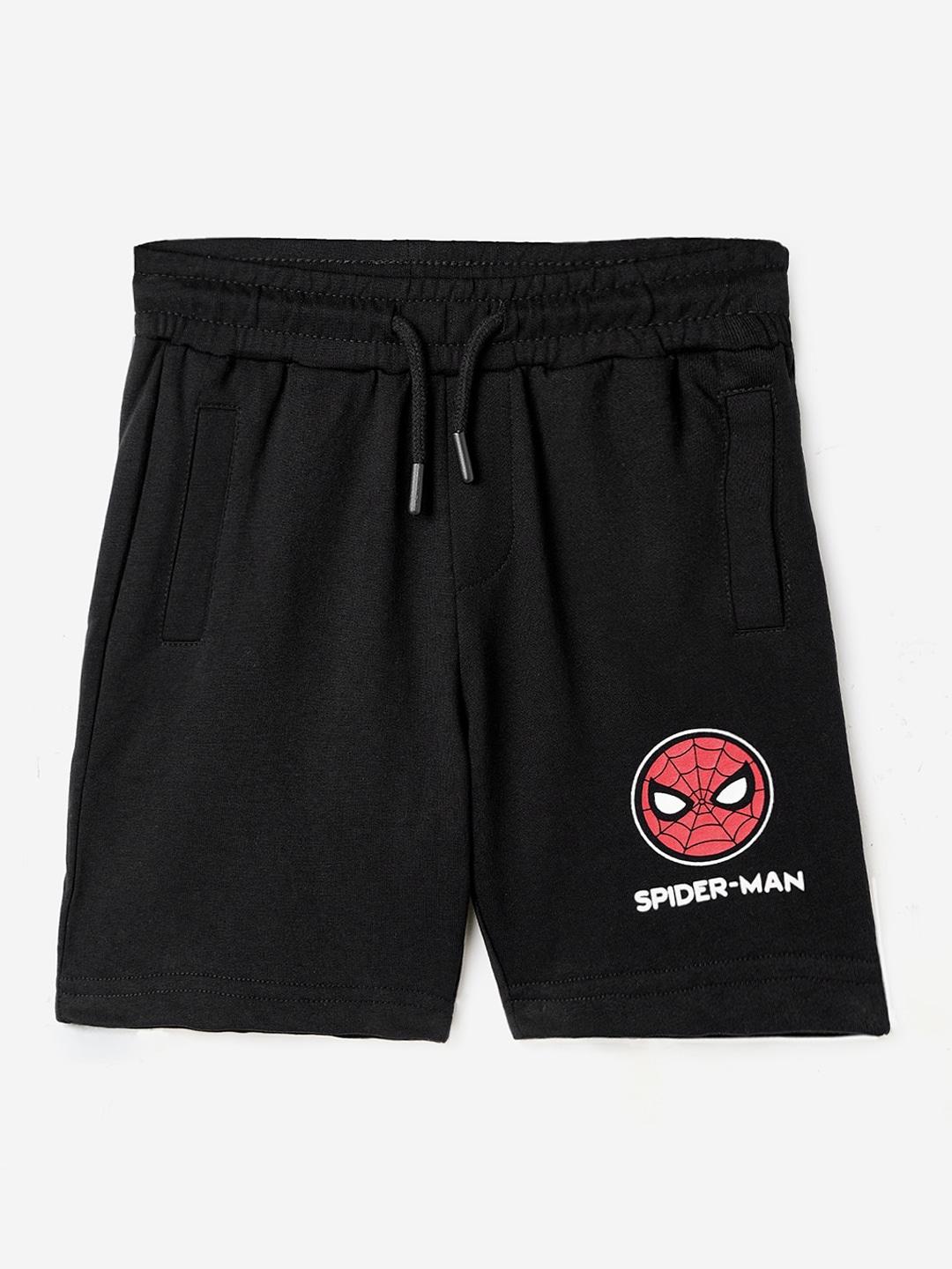 the souled store boys black spider-man printed pure cotton shorts