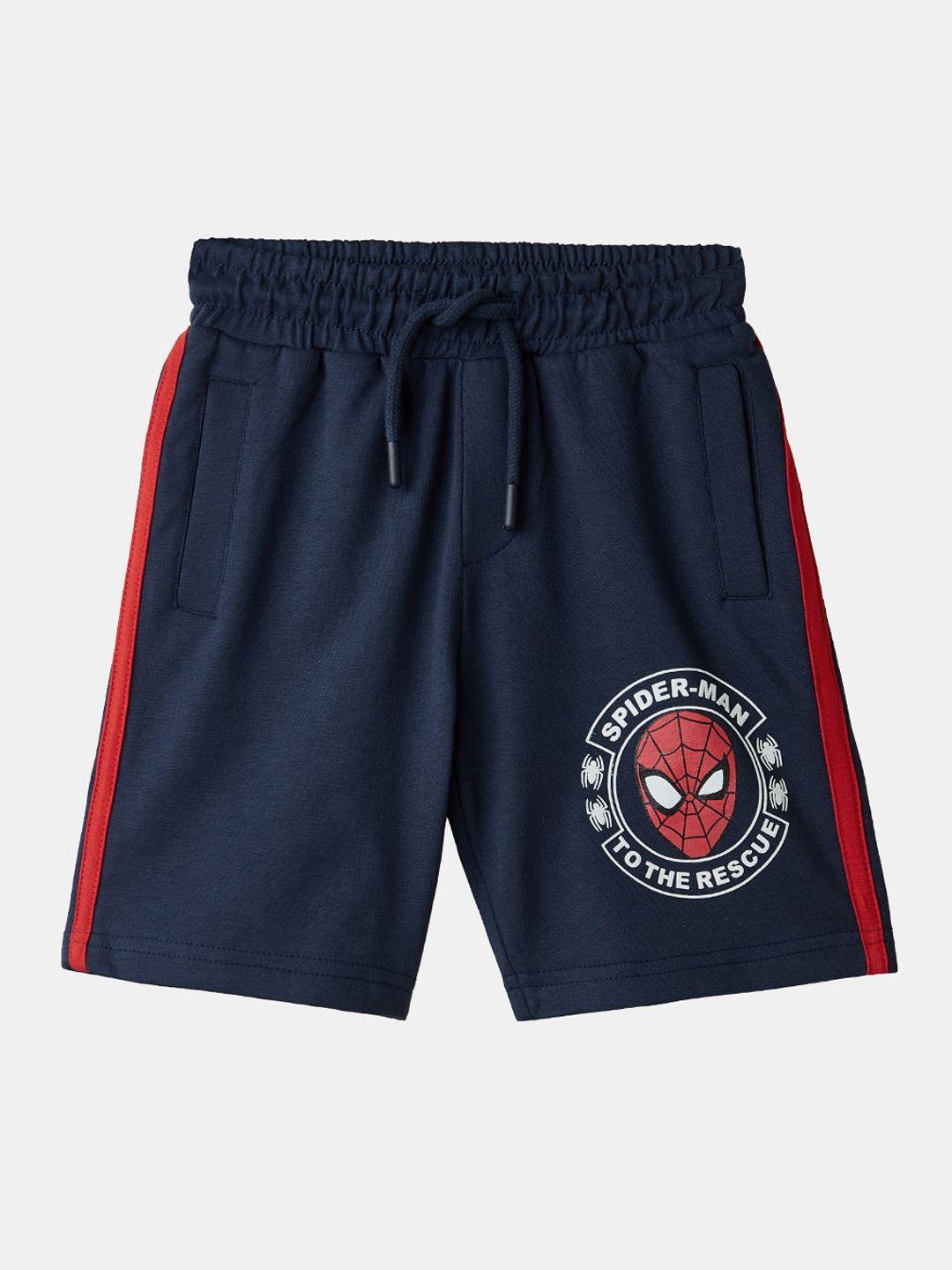 the souled store boys blue spider-man printed pure cotton shorts