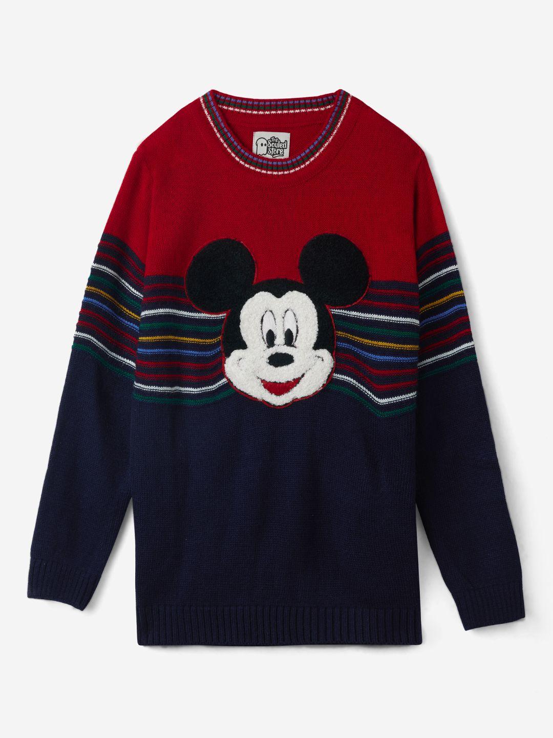 the souled store boys colourblocked mickey mouse textured acrylic pullover sweater