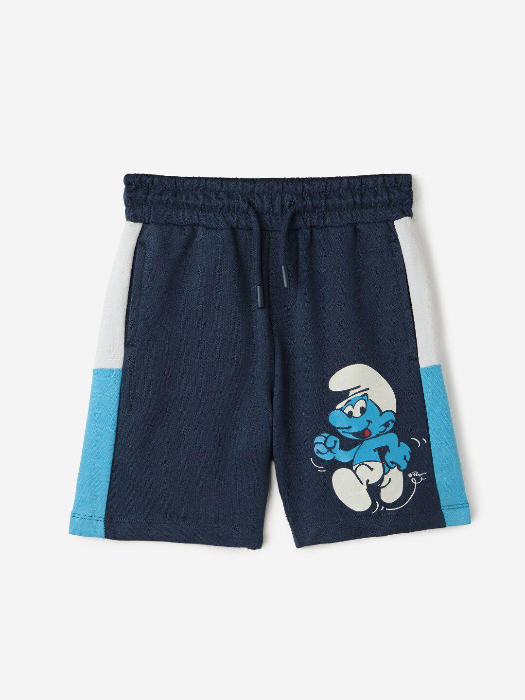 the souled store boys navy the smurfs printed pure cotton shorts