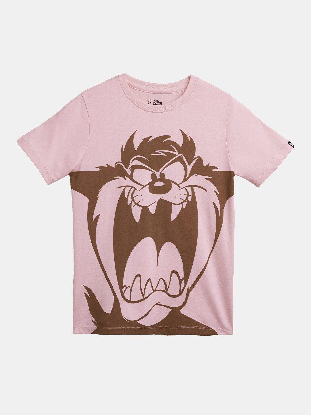 the souled store boys peach printed cotton t-shirt