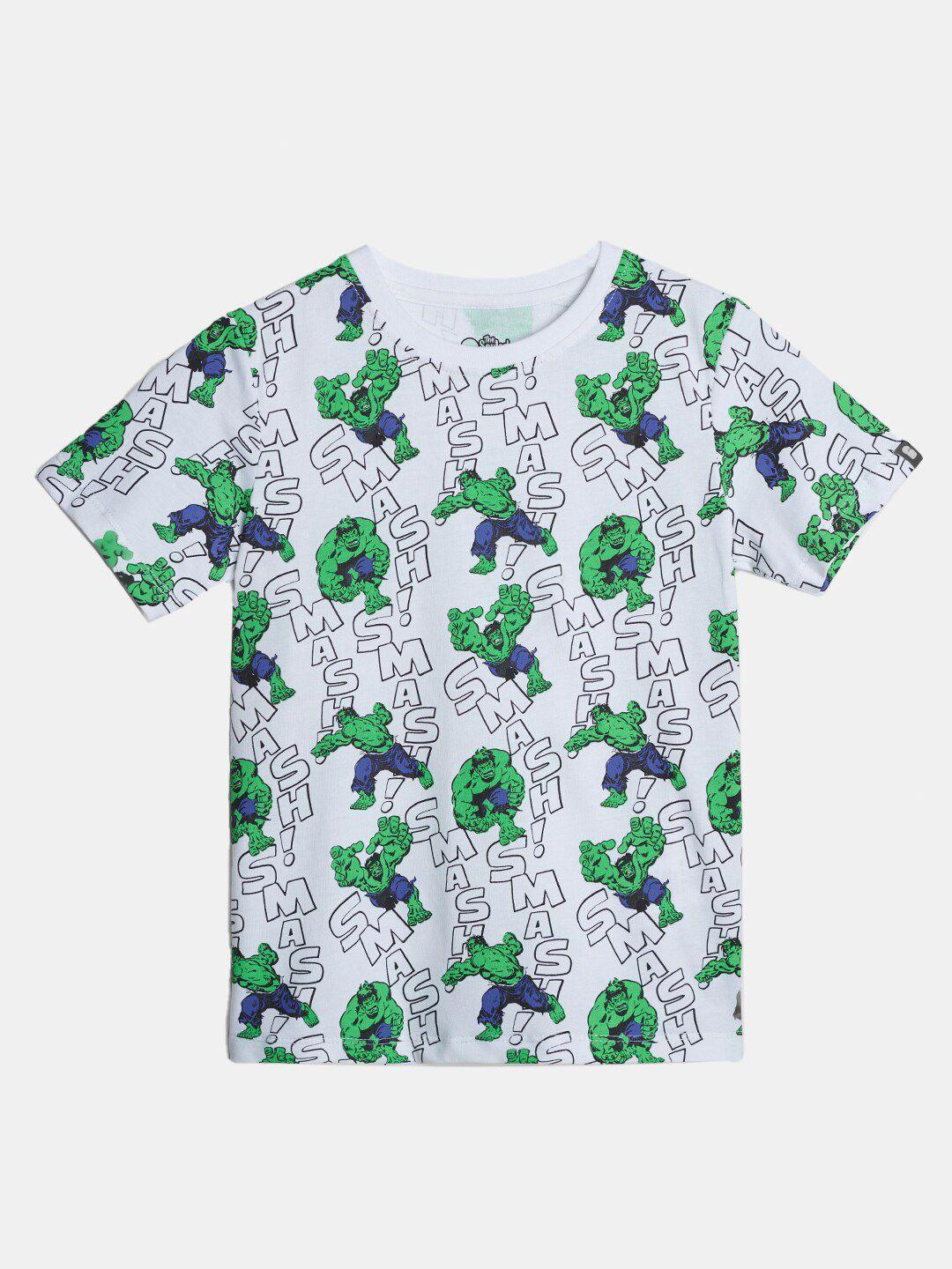 the souled store boys white & green hulk printed cotton t-shirt