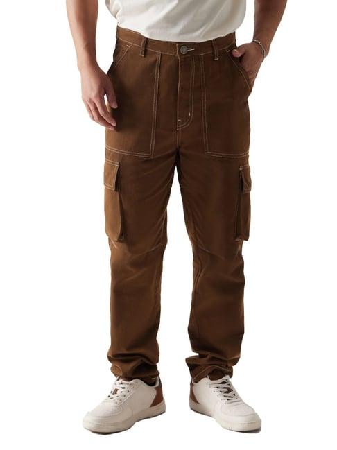 the souled store brown relaxed fit cargo pants