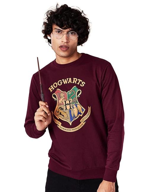 the souled store burgundy regular fit printed sweatshirts
