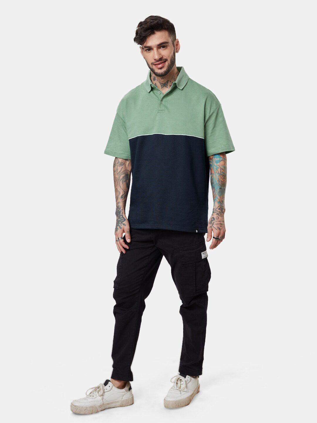 the souled store colourblocked polo collar drop shoulder sleeves oversize fit oversized t-shirt