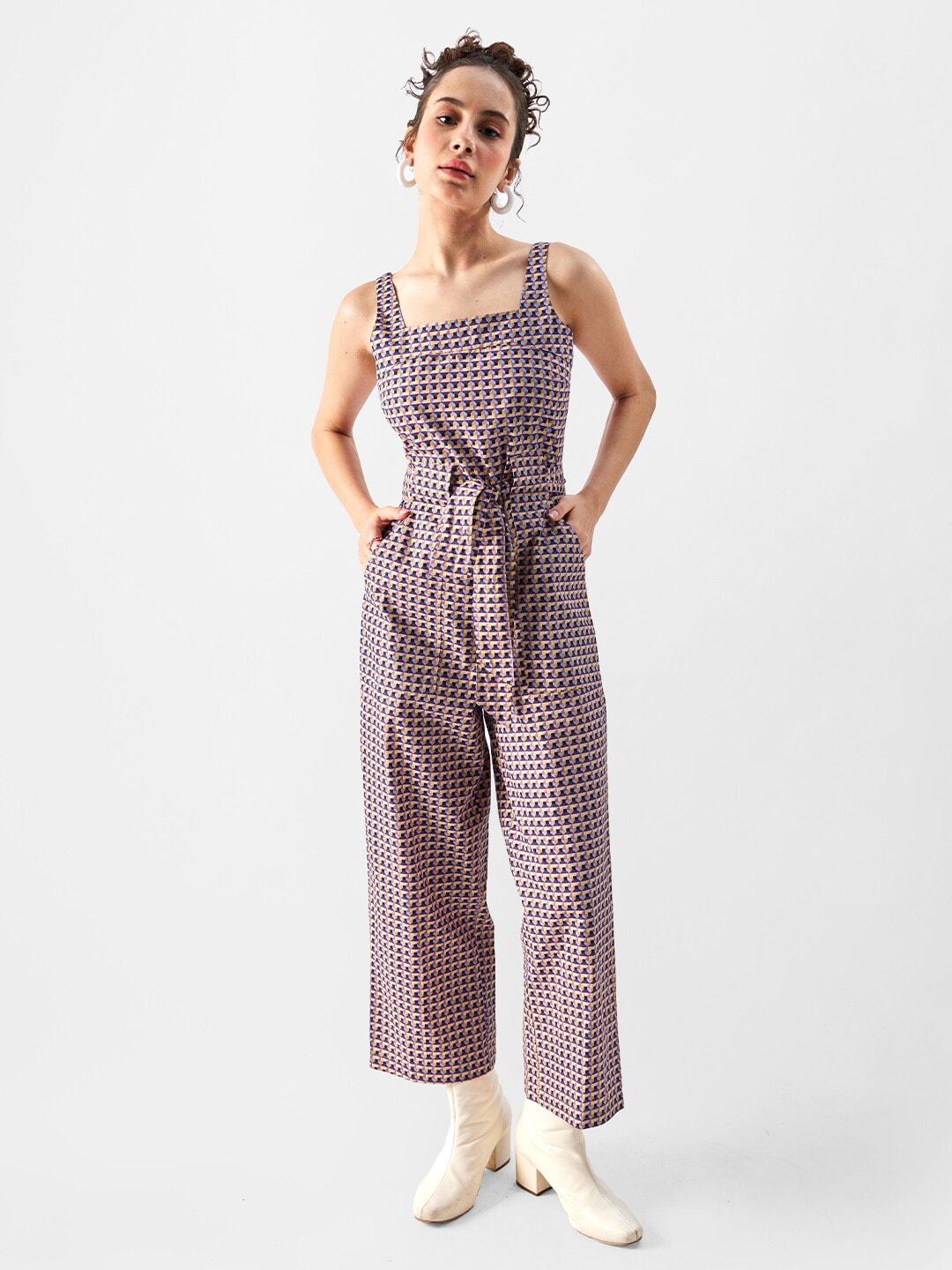 the souled store geometric printed square neck cotton basic jumpsuit