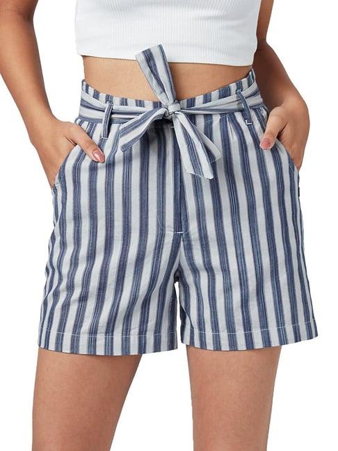 the souled store grey & white striped shorts