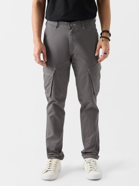 the souled store grey cotton regular fit cargos