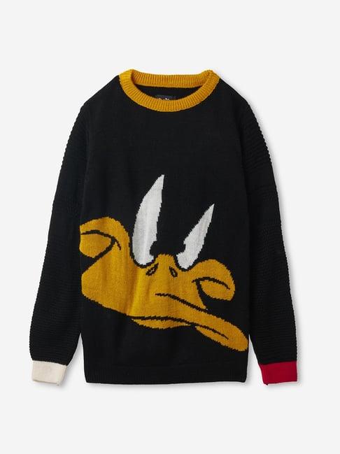 the souled store kids black self design full sleeves sweater