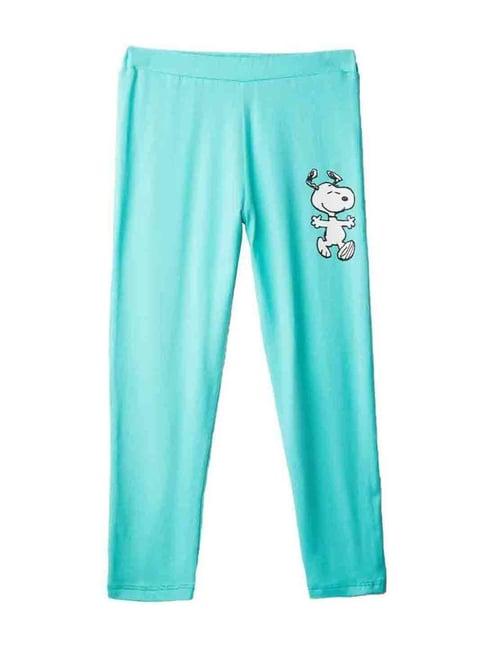 the souled store kids green cotton printed peanuts leggings
