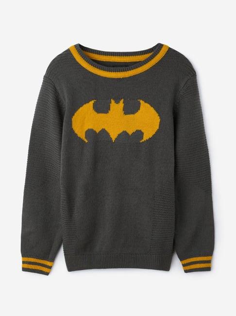 the souled store kids grey & yellow self design full sleeves sweater