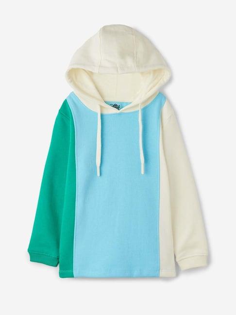 the souled store kids multicolor cotton color block full sleeves hoodie