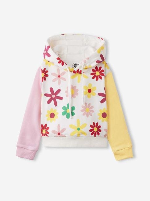 the souled store kids multicolor cotton floral print full sleeves hoodie