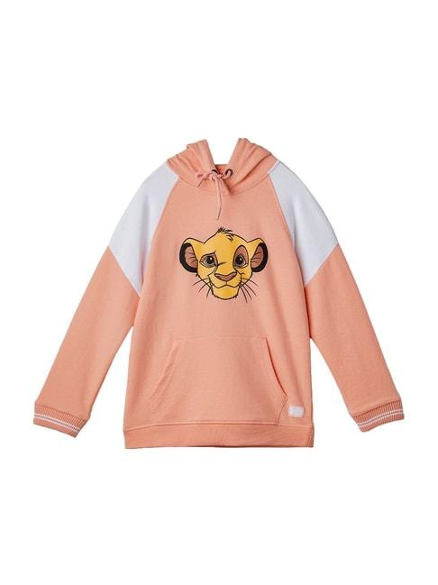 the souled store kids peach & white cotton printed full sleeves lion king hoodie