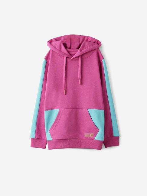 the souled store kids pink & blue cotton self pattern full sleeves hoodie