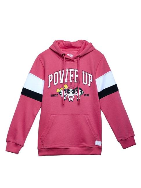 the souled store kids pink printed full sleeves hoodie