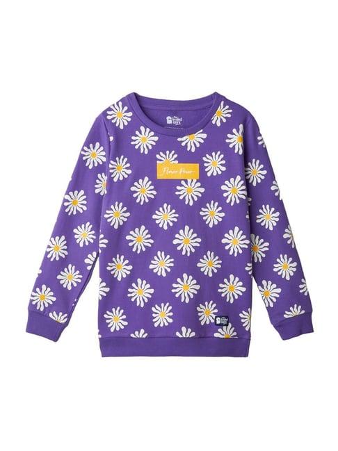 the souled store kids purple & yellow cotton floral print full sleeves sweatshirt
