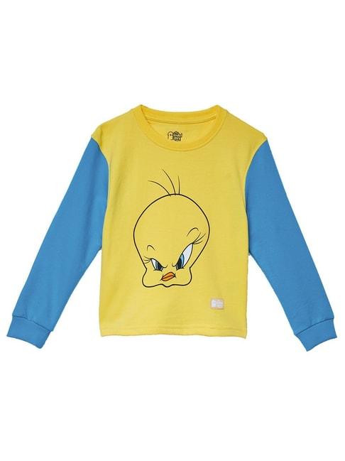 the souled store kids yellow & blue looney tunes print sweatshirt