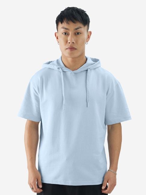 the souled store light blue regular fit hooded t-shirt