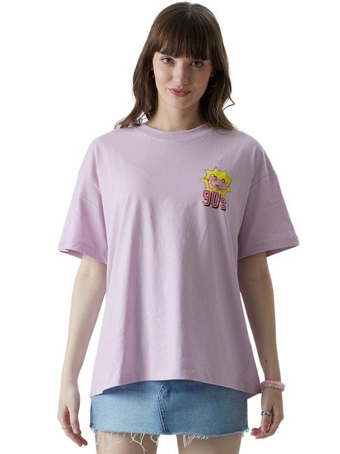 the souled store lilac cotton graphic print t-shirt